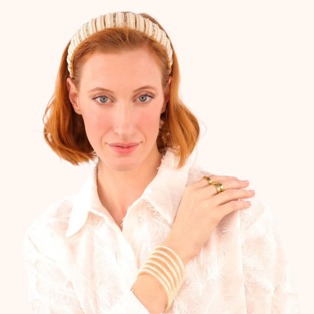 Nisha Cream Beaded Pearl Headband