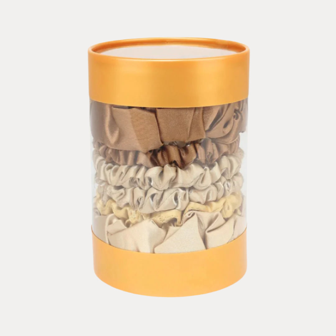 Pack of 7 Assorted Gold Scrunchies Set For Women | BuDhaGirl