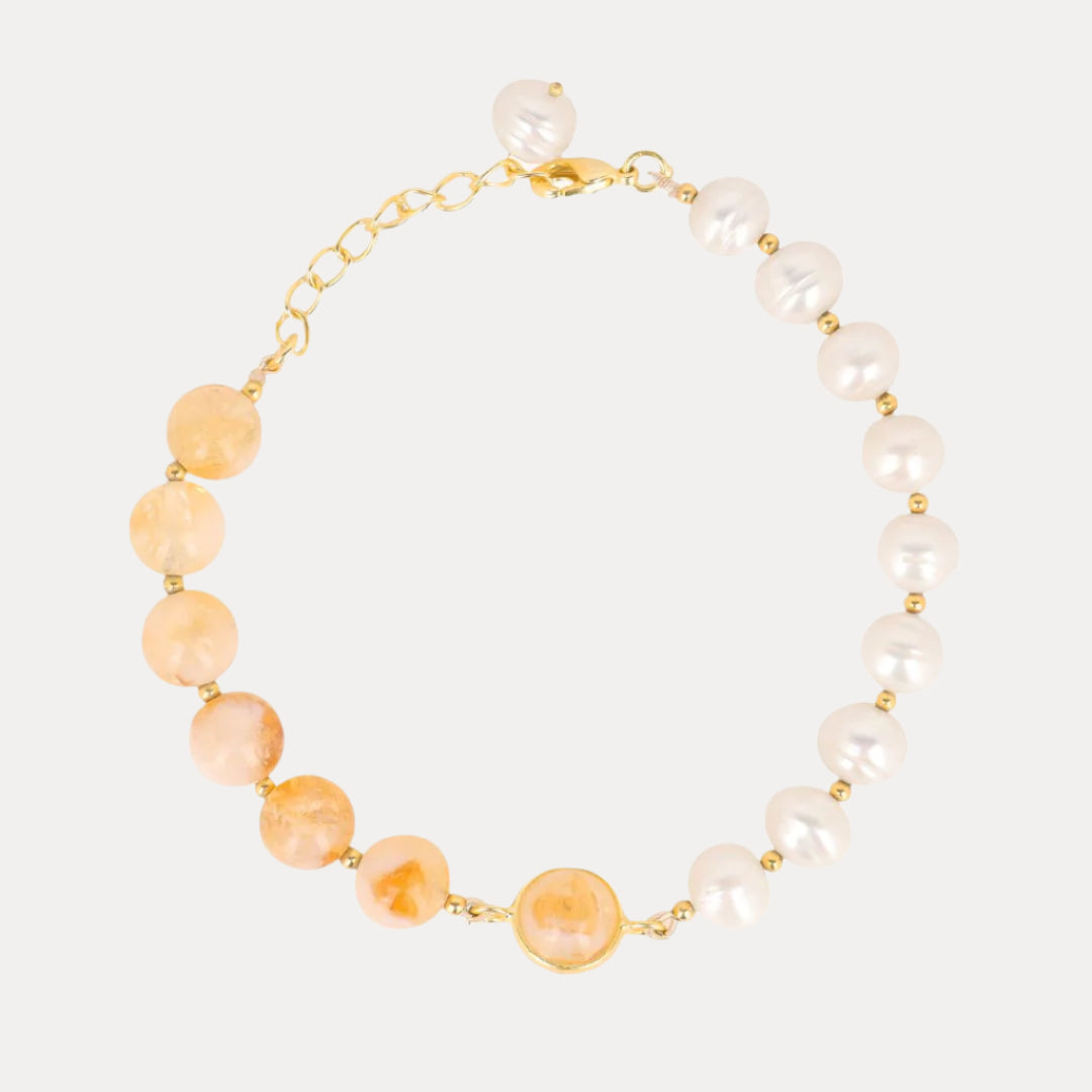 Golden Rutile and Pearl Margarite Bracelet for Women | BuDhaGirl