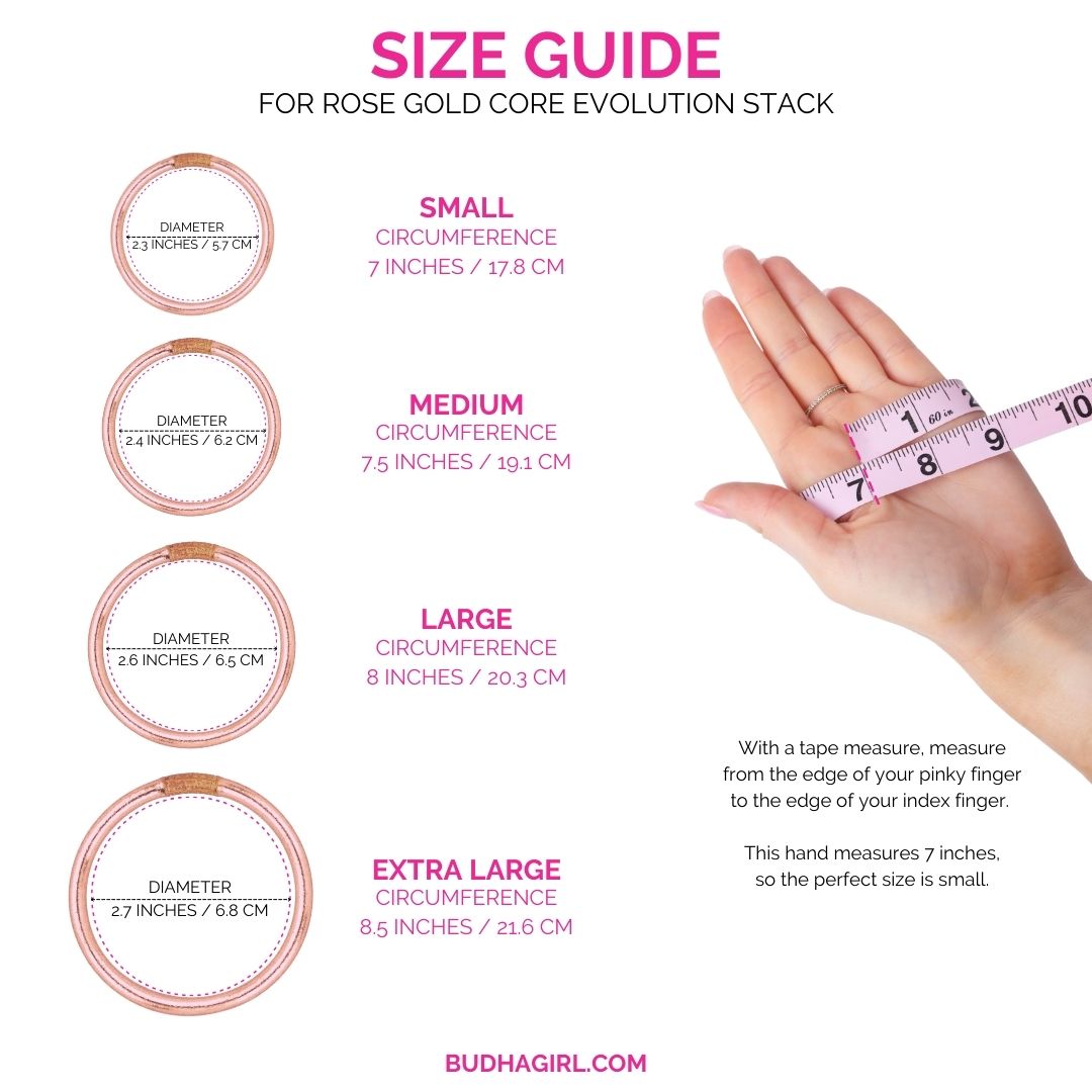 Size Guide for Evolution Stack of 4 - Rose Gold | BuDhaGirl