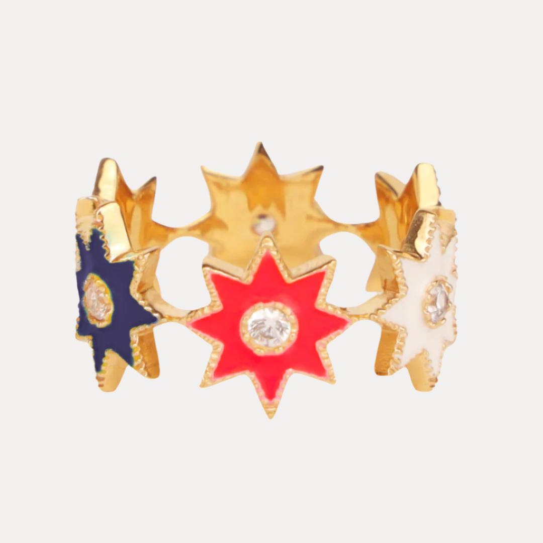 Anello Star Cluster rosso, bianco e blu