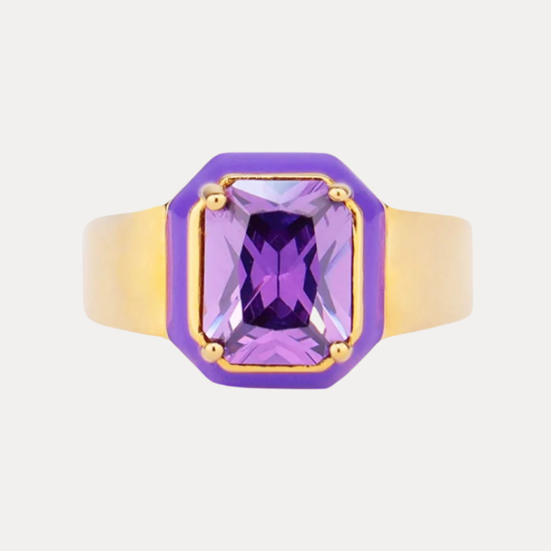 Cushion Cut Ring: Unique Crystals in Universal Size 8.5 - Amethyst