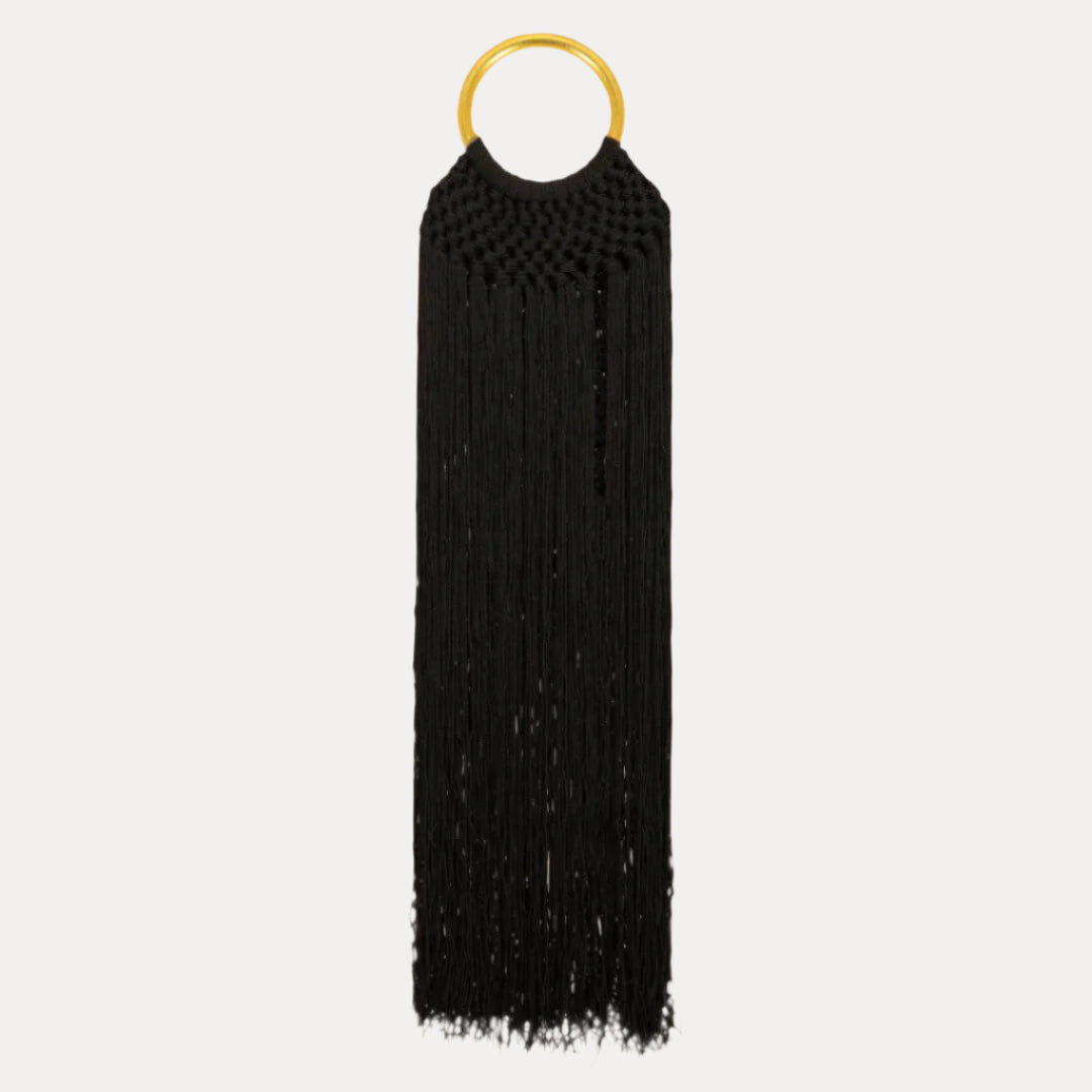 Black Sophie Bag | Macrame Fringe Bag with Bangle Handle | BuDhaGirl