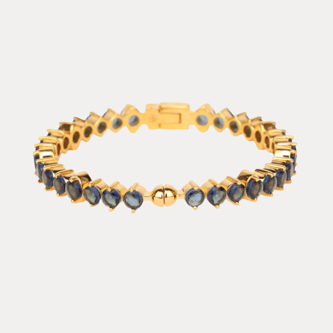 Gold Plated Brass with Sapphire Baguette Crystals Bangle - Etoile | BuDhaGirl