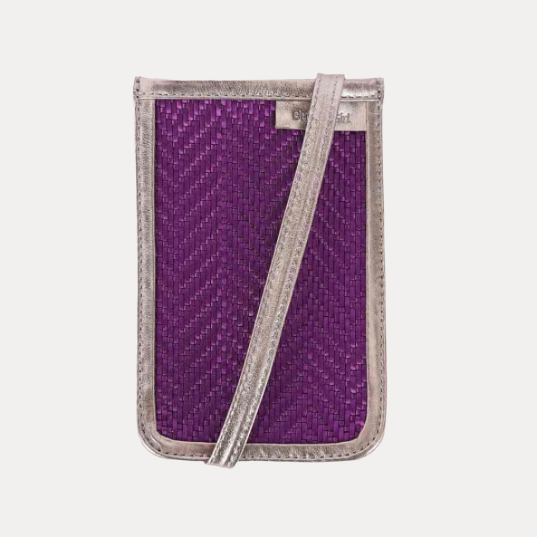 Purple Leather Trimmed Mobile Phone Cane Crossbody Bag For Women | BuDhaGirl