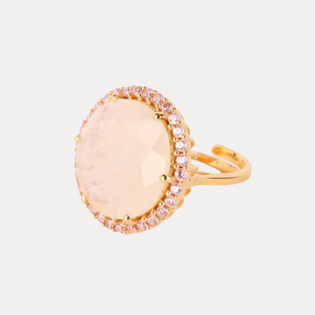 Rainbow Moonstone with Pink Faceted Crystal Cabochon With Gemstones - Nebula Ring | BuDhaGirl
