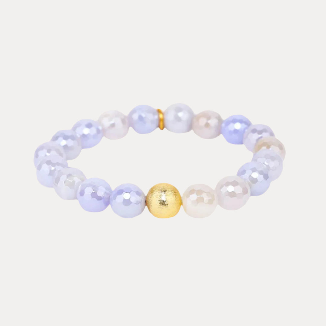 Melange Aqaumarine Bracelet - Rutilated faceted agate stone beaded bracelet for women