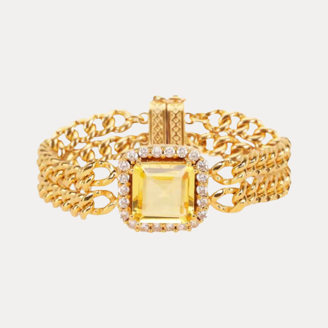 Solange Brass Chain With Bezeled Square Crystal Bracelet