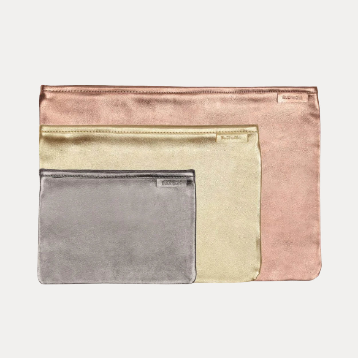 Gold, Silver and Rose Gold Leather Pochette Bag | Clutch Handbag by BuDhaGirl