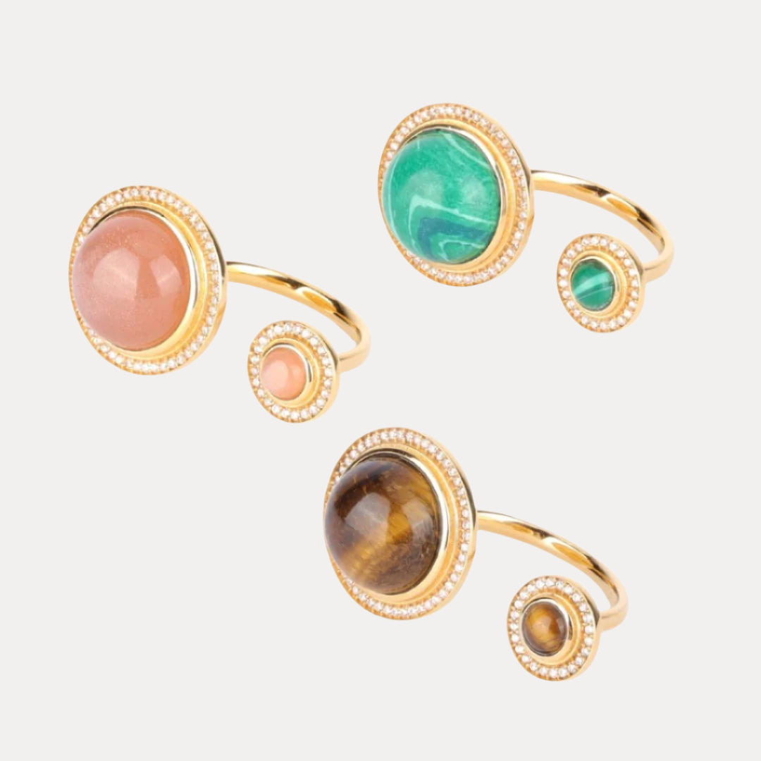 Malachite/Peach Moonstone/Tiger Eye Maxi Orbit Ring | BuDhaGirl