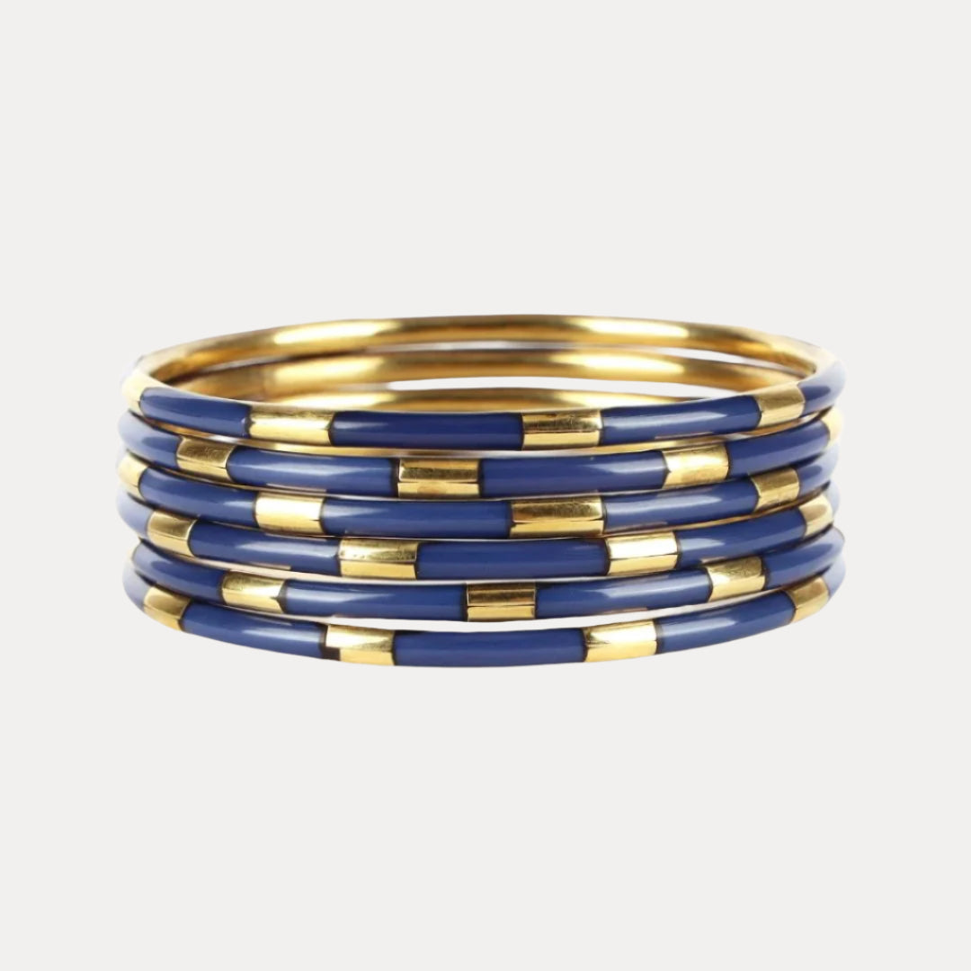 Navy Enamel Veda Bangle Bracelets - Set of 6