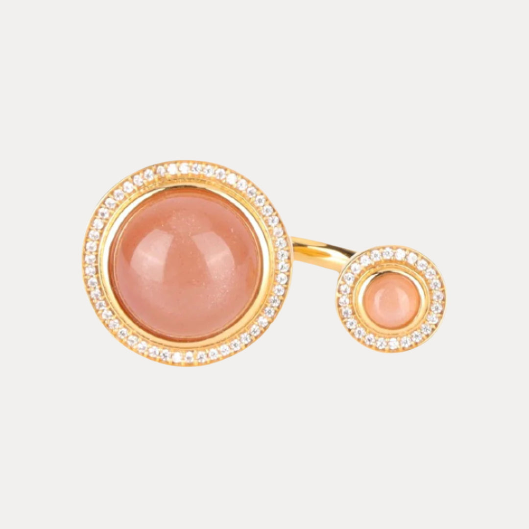 Peach Moonstone Maxi Orbit Adjustable Size Ring | BuDhaGirl