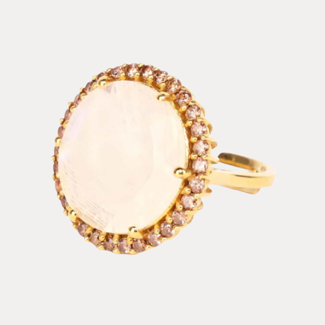 Rainbow Moonstone Topaz with Quartz Faceted Crystal Cabochon With Gemstones - Nebula Ring | BuDhaGirl