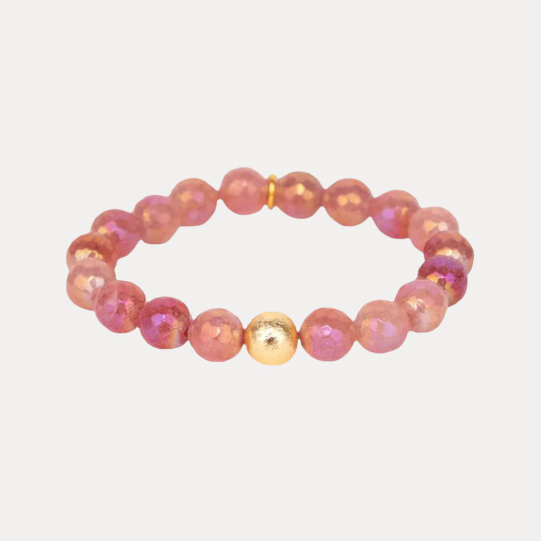Melange Stawberry Bracelet - Rutilated faceted agate stone beaded bracelet for women
