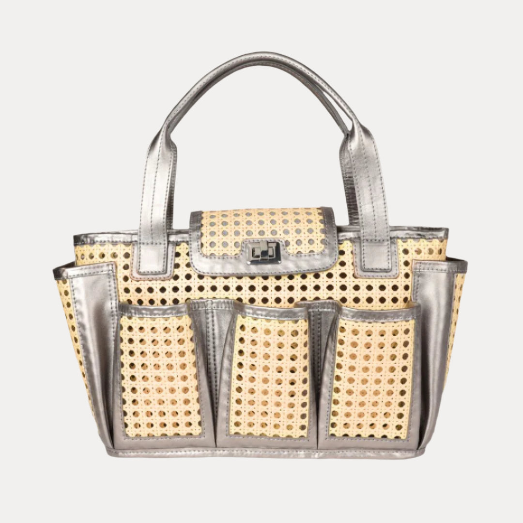 Natural Cane and Wicker Tote Bag For Women | Silver Leather Trim | BuDhaGirl