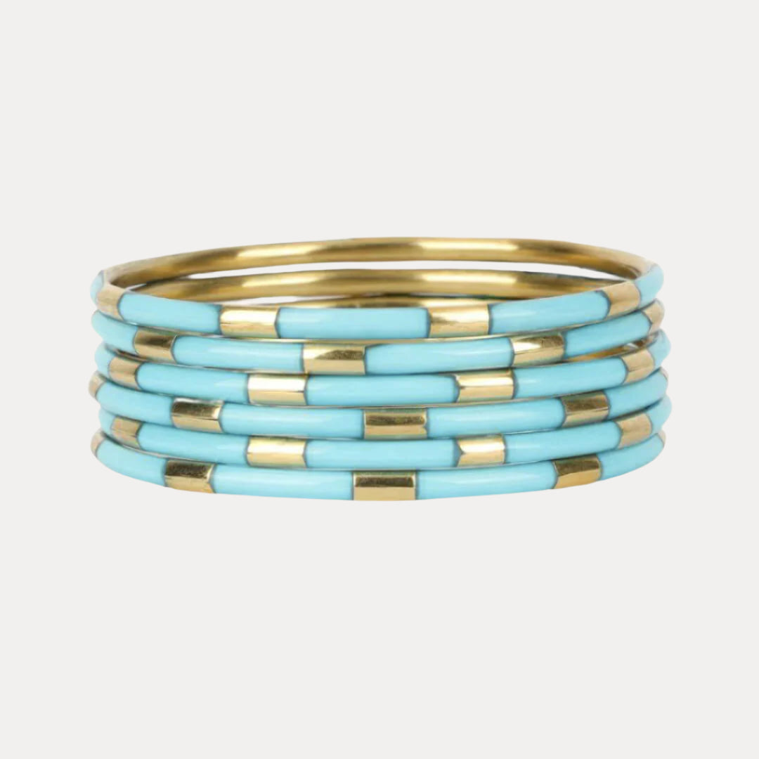 Turquoise Enamel Veda Bangle Bracelets - Set of 6