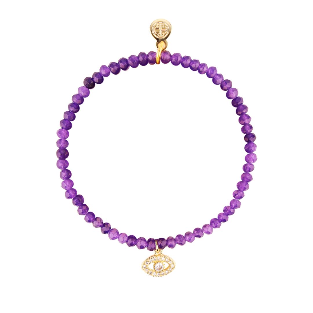 Luna Bracelet - Charoite With Evil Eye Charm