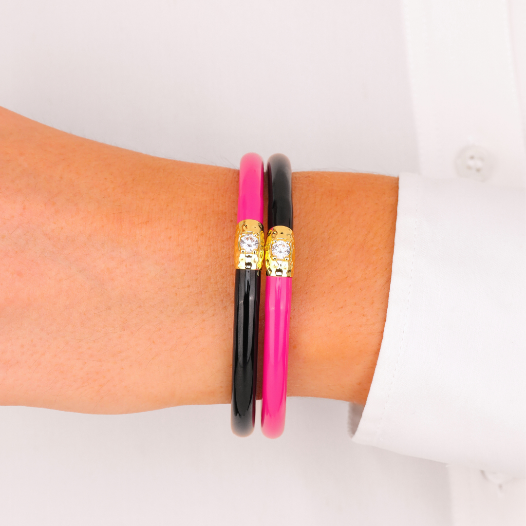 Epic Pink & Black Yin & Yang All Weather Bangles® | BuDhaGirl