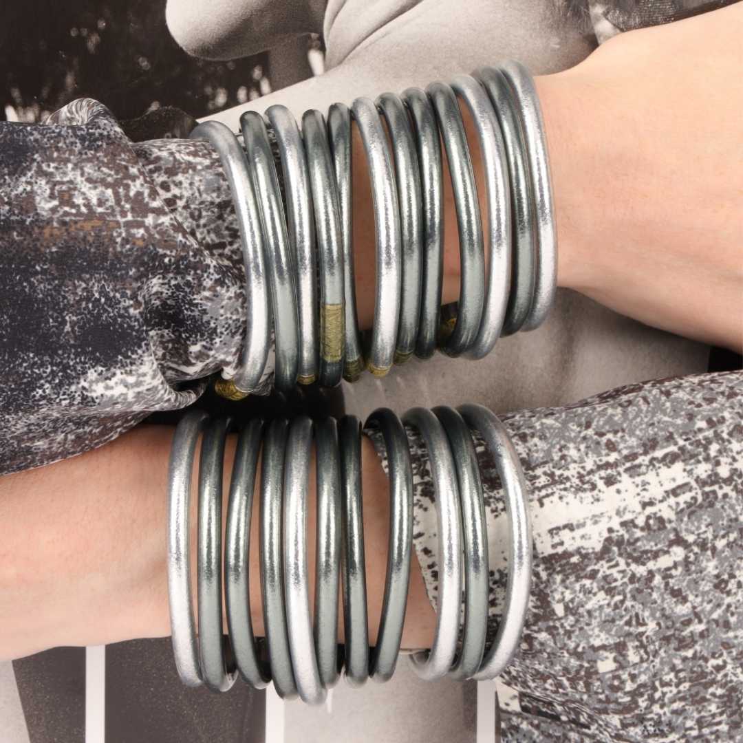 12.01.132.43.S6,12.01.132.43.M6,12.01.132.43.L6,12.01.132.43.XL6,Graphite All Weather Bangles® (AWB®) - Serenity Prayer | Bangle Bracelets for Women | BuDhaGirl