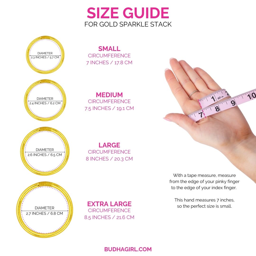 Size Guide for Gold Holiday Sparkle Bangle Bracelet Stack | BuDhaGirl