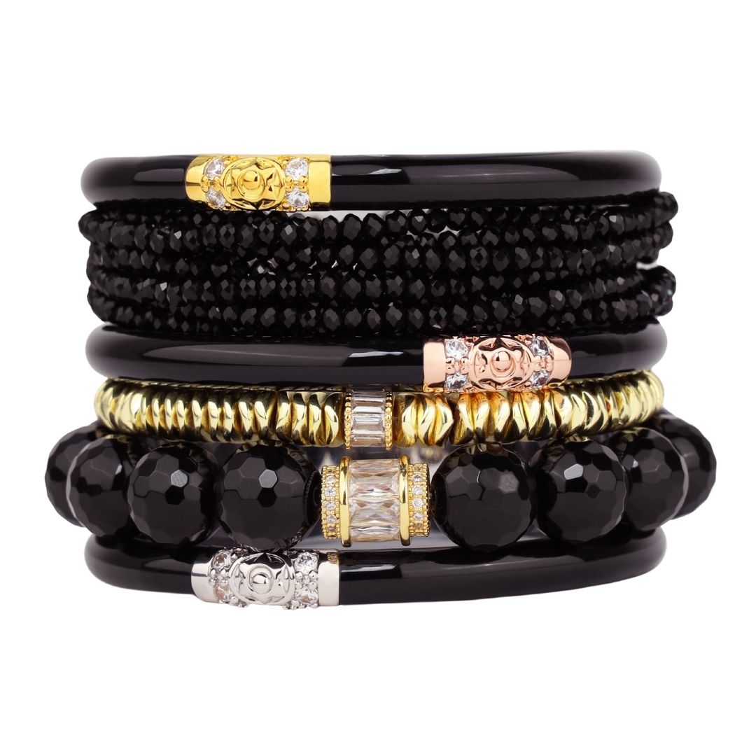 Black Holiday Sparkle Bangle Bracelet Stack | BuDhaGirl