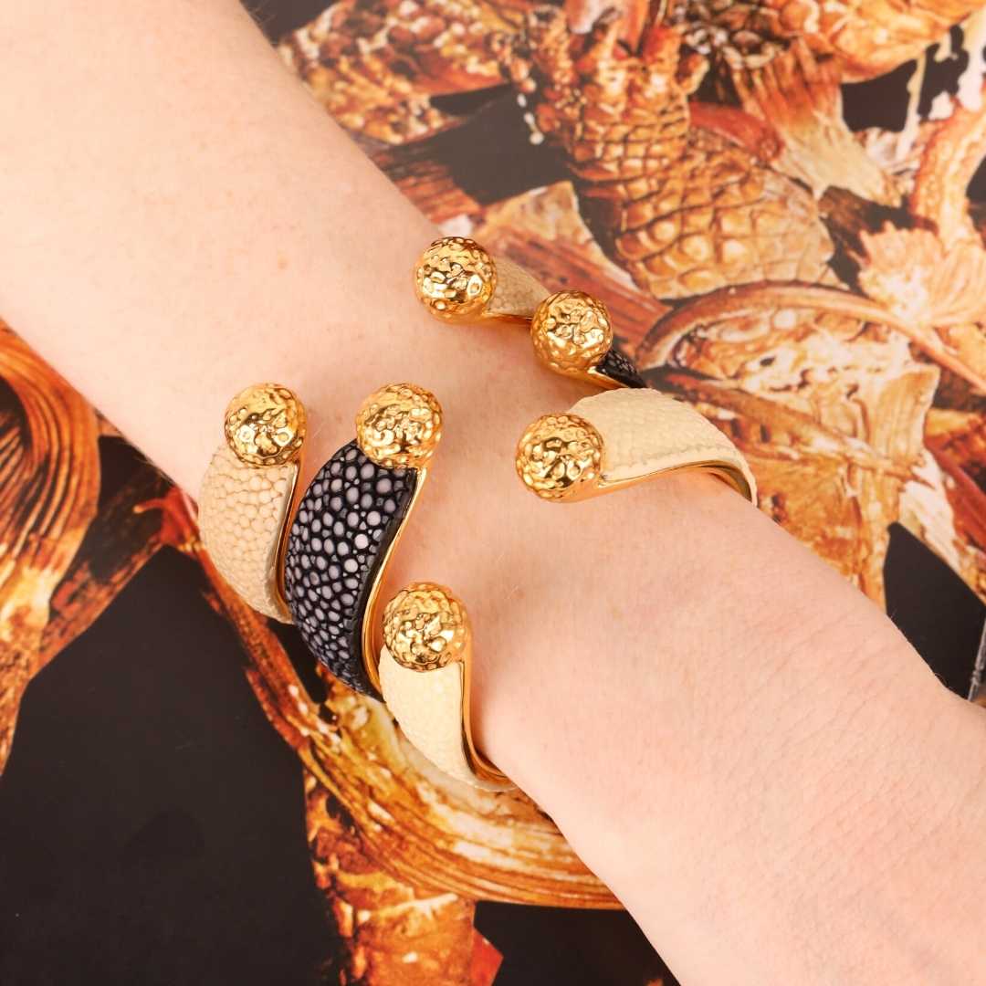 Jolene Crescent Gold-Dipped Stingray Cuff | BuDhaGirl