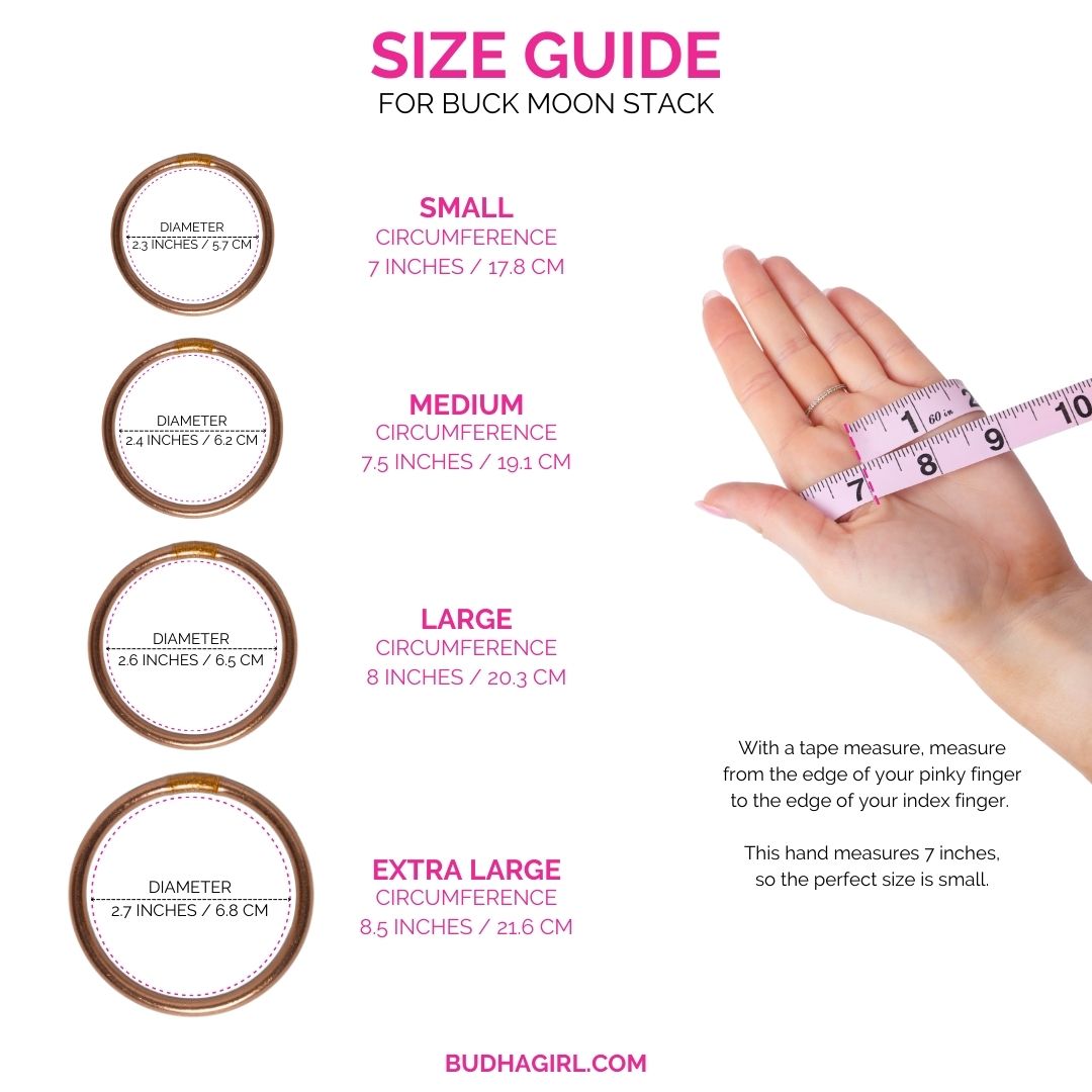 Size Guide for July's Buck Moon Bangle Bracelet Stack for Women | BuDhaGirl