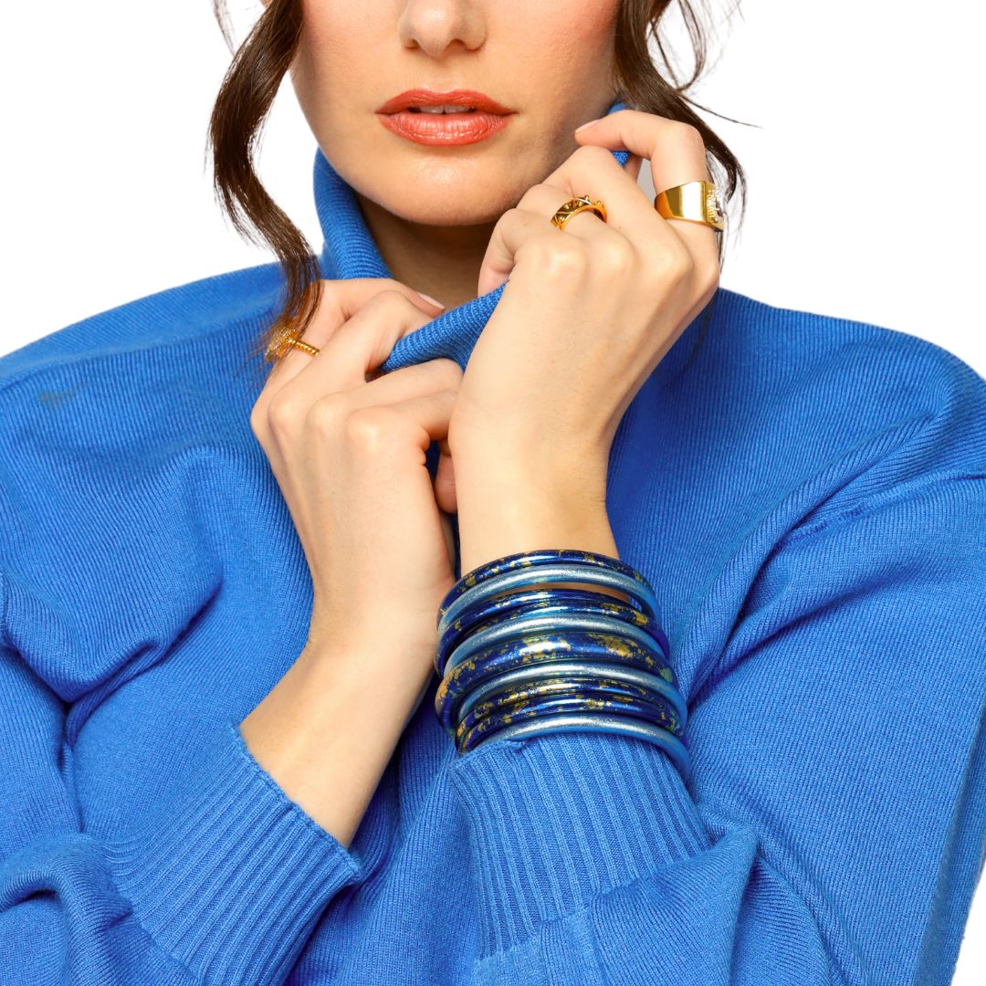 KOI Saffir Cobalt Blue All Weather Bangles Bracelet - Set of 4 | BuDhaGirl