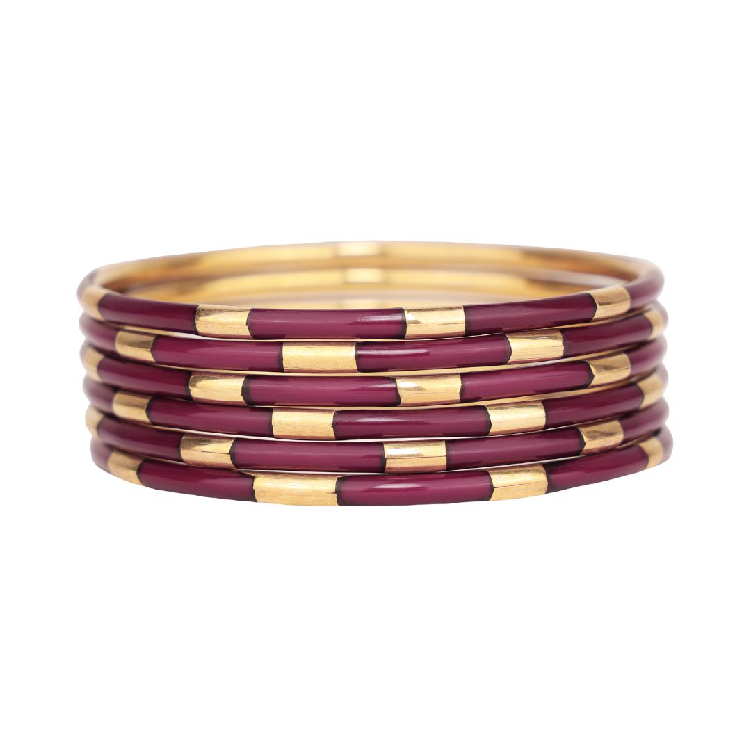 Maroon Red Enamel Veda Bangle Bracelets - Set of 6