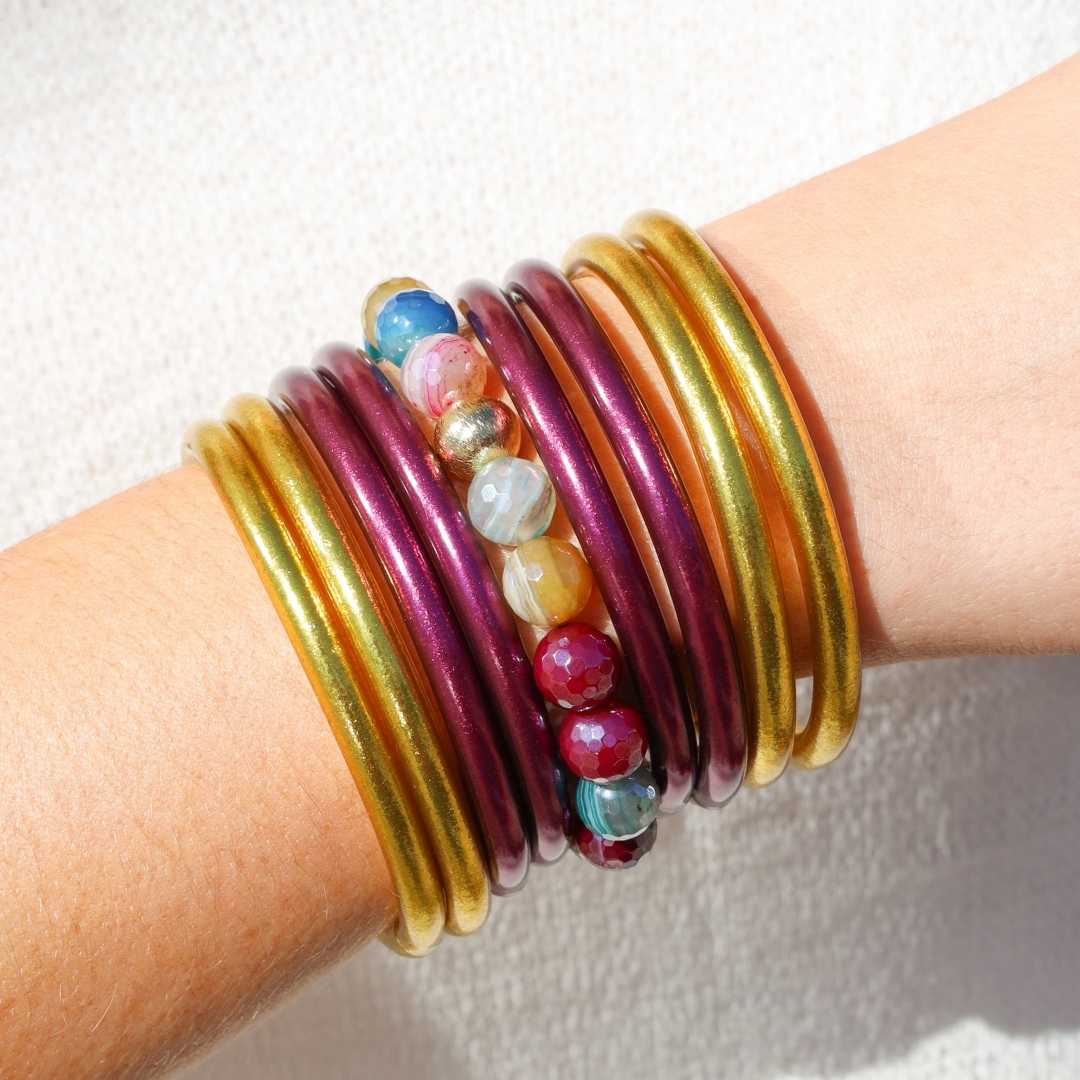 Melange Multi Color Bracelet - Rutilated faceted agate stone beaded bracelet for women