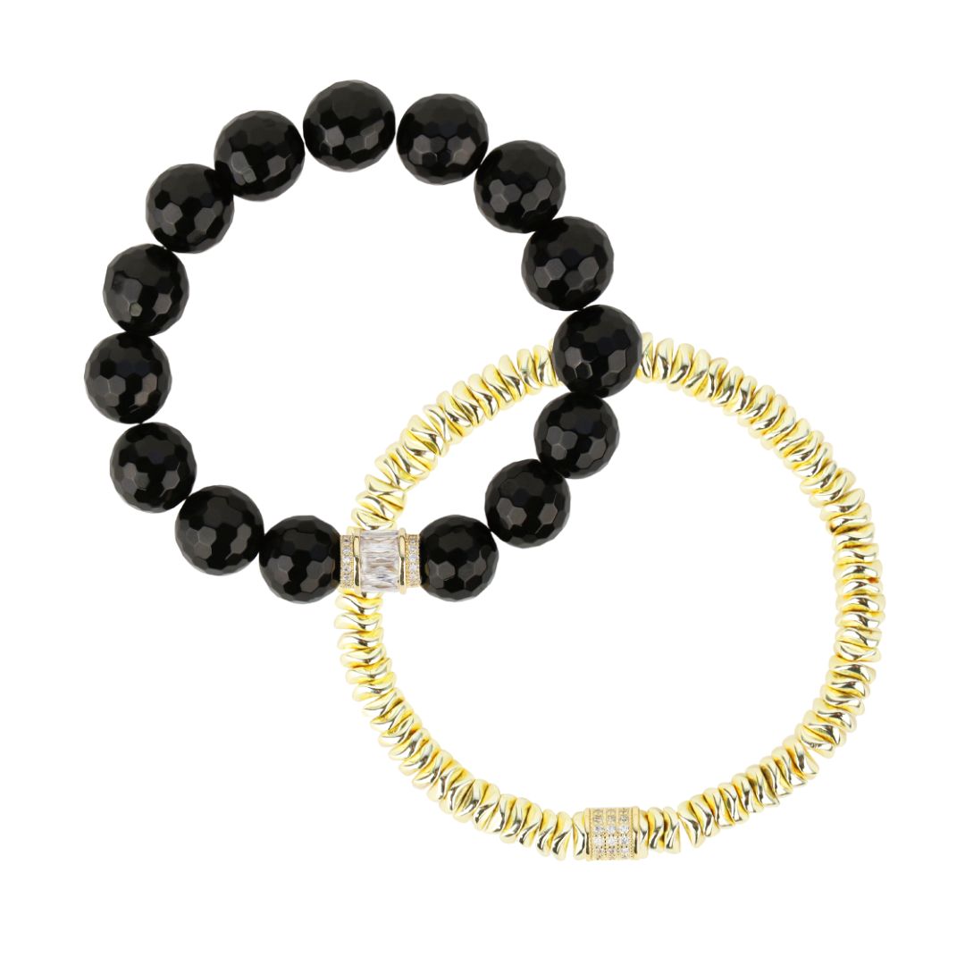 Mizuki Duo Bracelet Set | Black & Gold Beaded Bracelets