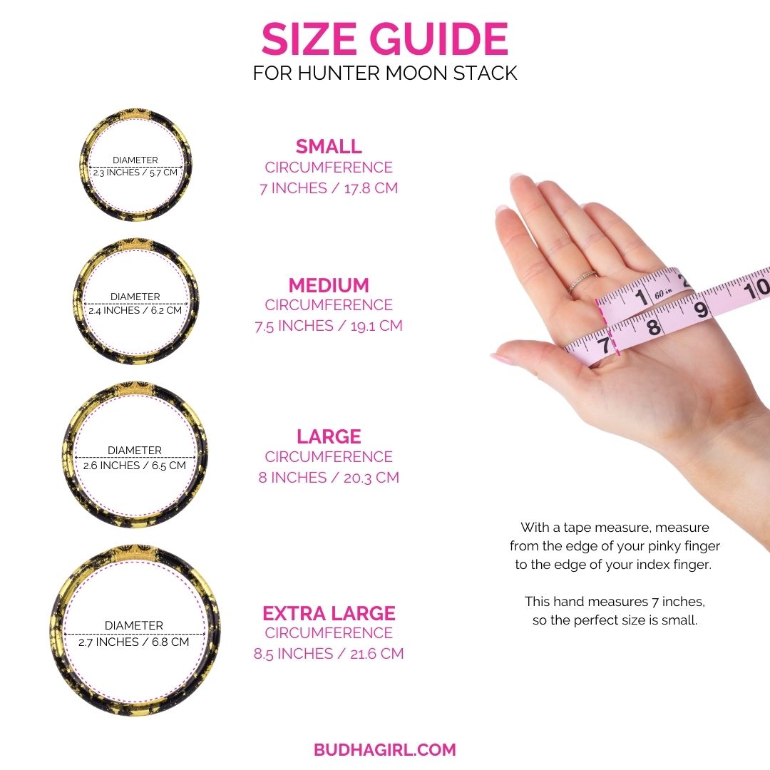 Size Guide for October Hunter Moon Bangle Bracelet Stack for Women | BuDhaGirl