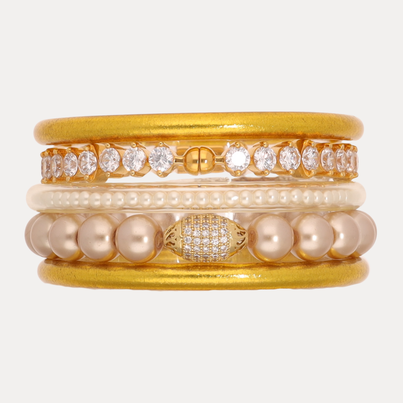 Reykjavik Arctic Luxe Stack | Gold, Pearl & Crystal Charm Bracelet Set | BuDhaGirl
