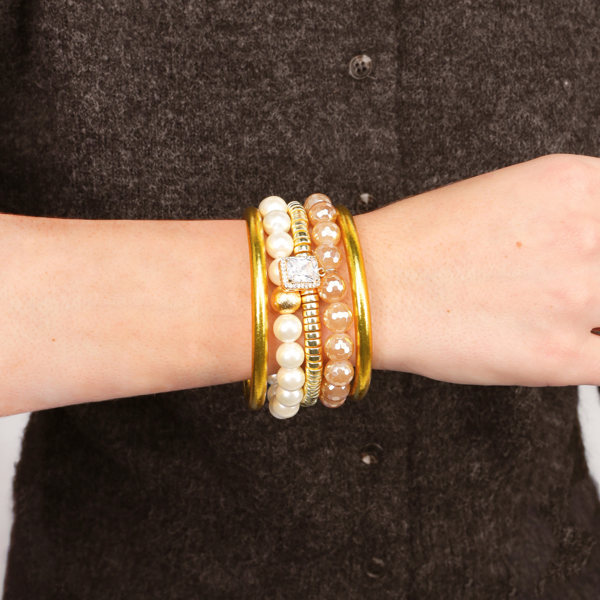 Reykjavik Arctic Stack | Gold & Pearl All Weather Bangle Set | BuDhaGirl