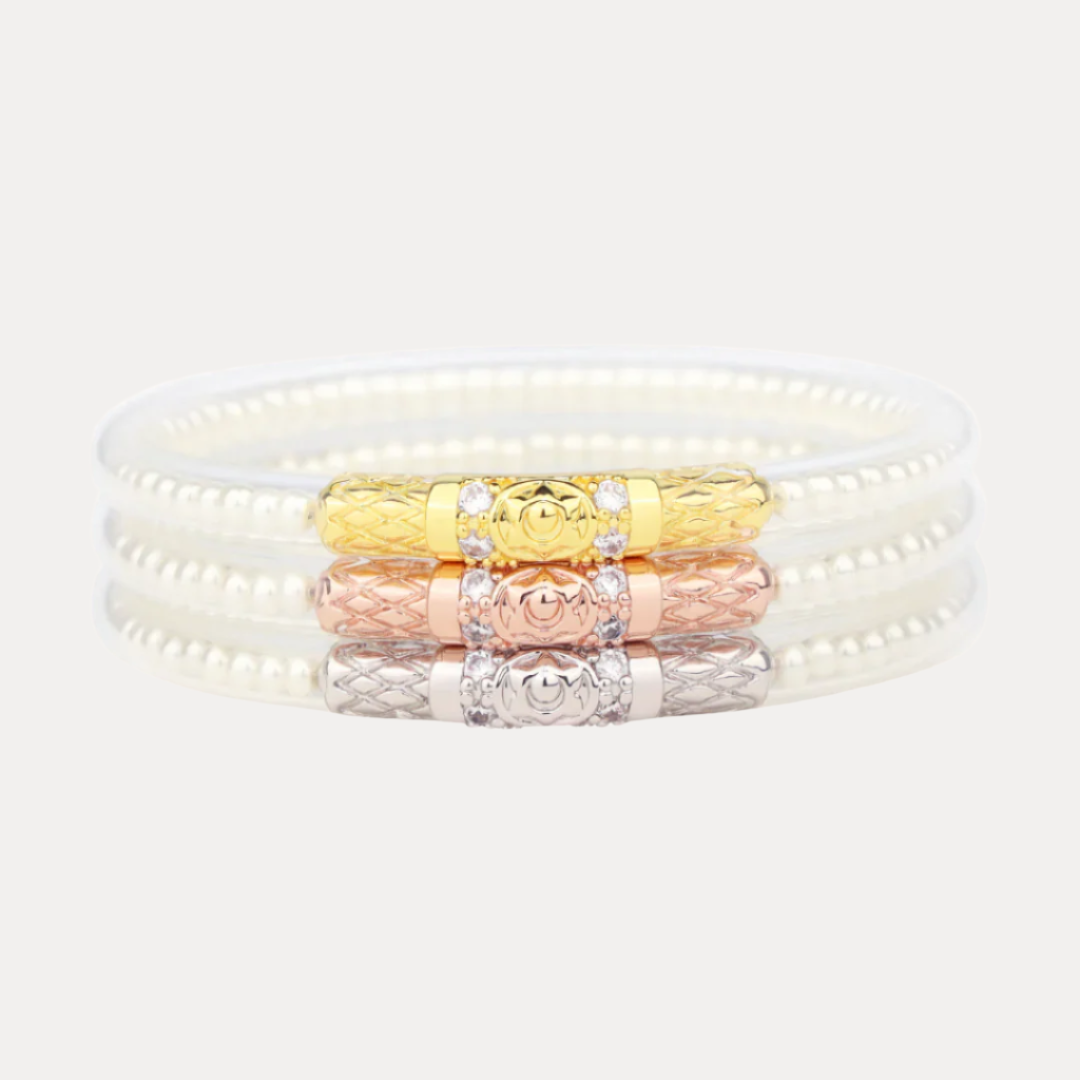 BuDhaGirl® White Pearl Bangles: Celebrate Mom with Timeless Elegance