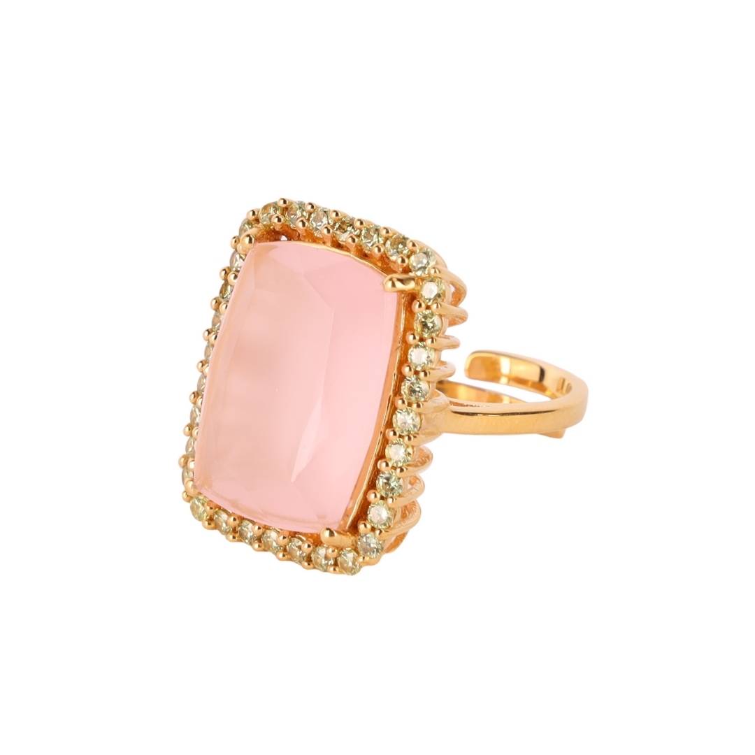Pink with Green Faceted Crystal Cabochon With Gemstones - Nebula Ring | BuDhaGirl