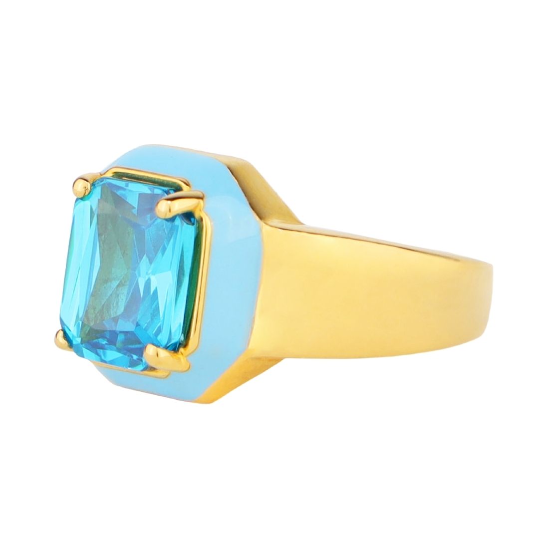 Azure Cushion Ring: Vibrant Enamel & Rectangle Crystals - BuDhaGirl
