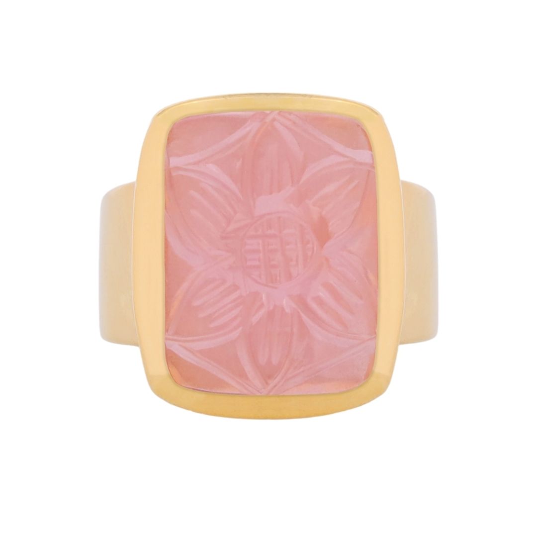 Pink Chalcedony Stone Camellia Ring | BuDhaGirl